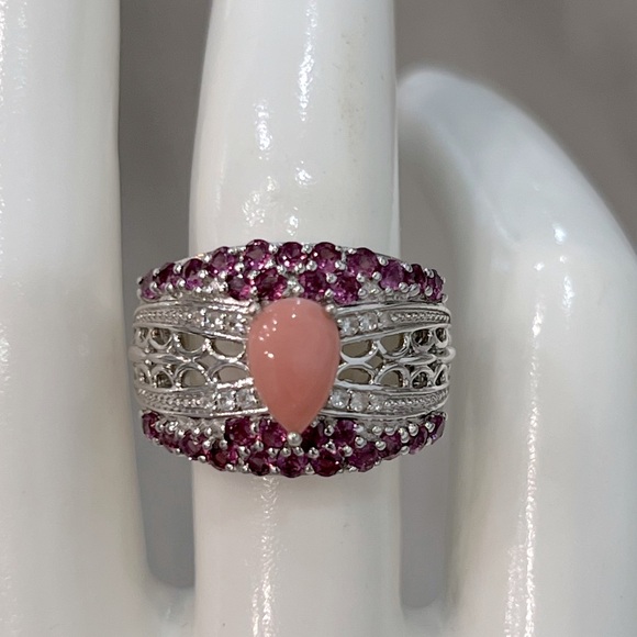 Oregon Peach Opal Rhodolite Garnet Zircon Sterling Silver Ring - Picture 9 of 15
